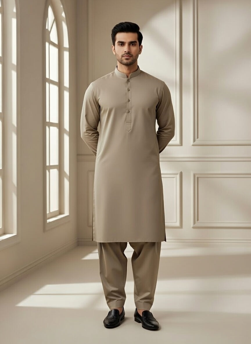 Super Soft Toyobo Gold Wash & Wear Men's Unstitched Suit (4 Meter) - Beige