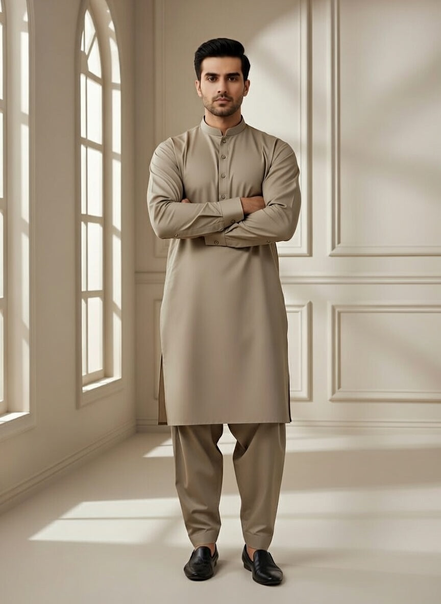 Super Soft Toyobo Gold Wash & Wear Men's Unstitched Suit (4 Meter) - Beige