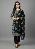 Breeze Lawn China Dai Pure Allover Embroidered 3PC Suit | Black with White Floral Embroidery | Scattered White Flowers China Dupatta