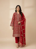 Best Recommended Title: Breeze Lawn China Pure Allover Embroidered 3PC Suit | Vibrant Red with White & Gold Floral Embroidery | Scattered Floral China Dupatta