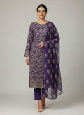 Bareeze Lawn China Pure Allover Embroidered 3PC Suit | Deep Purple with Beige White Floral Embroidery | China Dupatta