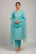 Bareeze Lawn China Pure Allover Embroidered 3PC Suit | Light Turquoise Aqua with White Silver Floral Paisley Embroidery | China Dupatta