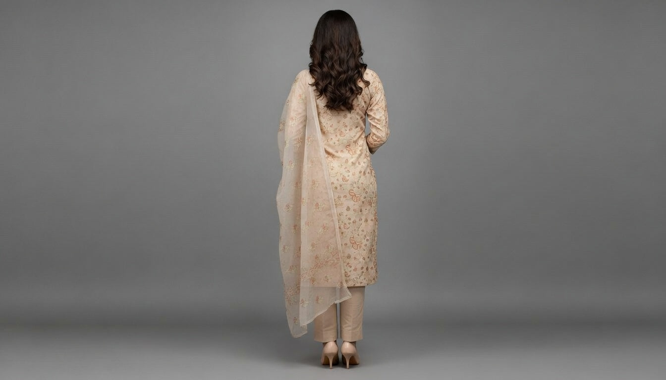 Breeze China Pure Lawn Suit | Light Taupe Beige Allover Multi-Tone Flower Embroidery | Premium Scattered Butterfly Floral China Dupatta 3-Piece Unstitched