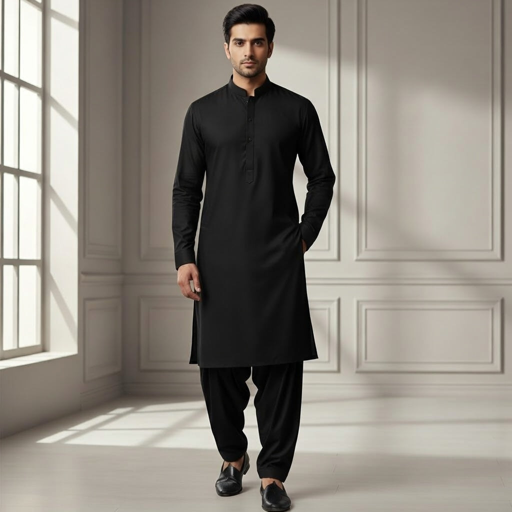 Super Soft Toyobo Gold Wash & Wear Men's Unstitched Suit (4 Meter)  Black