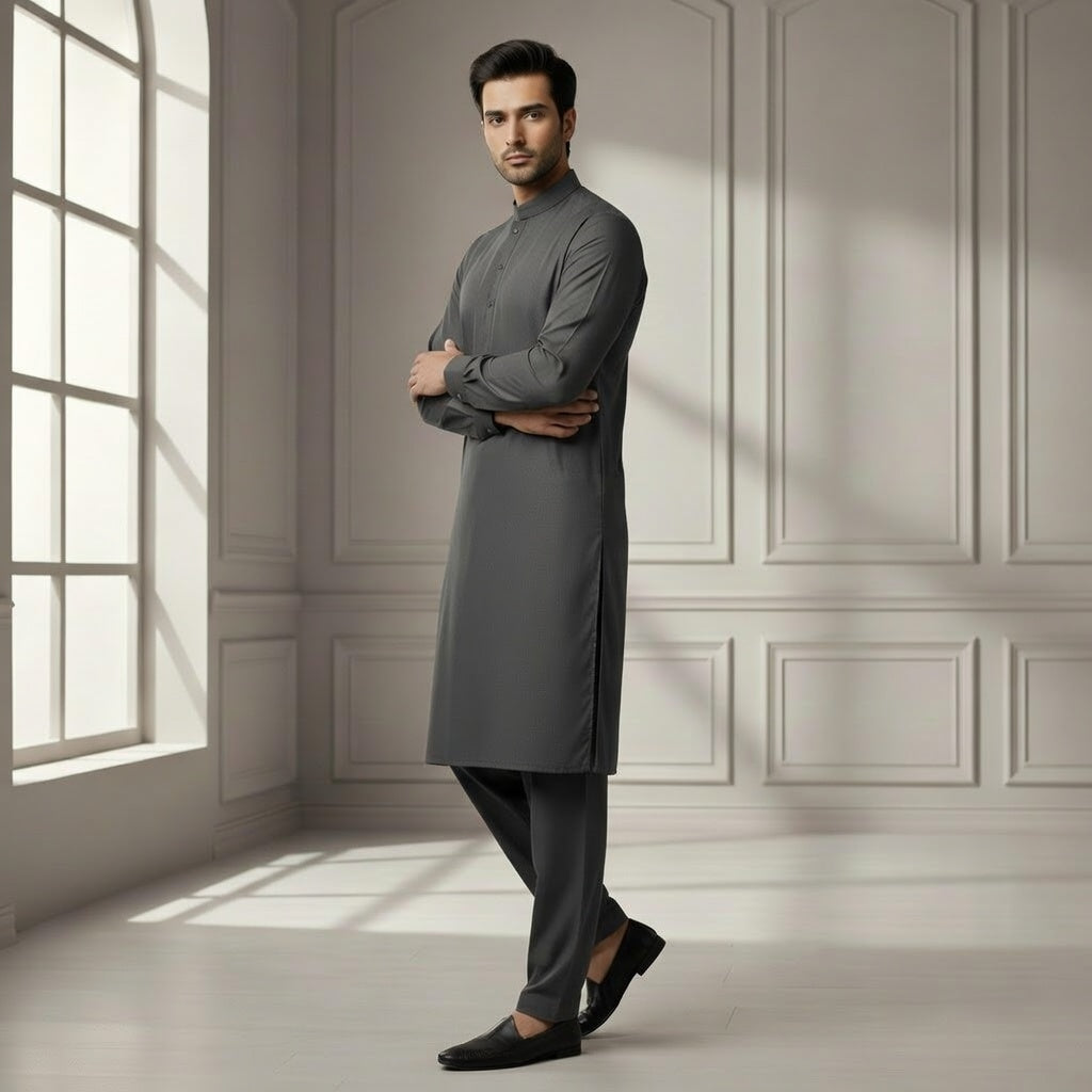 Super Soft Toyobo Gold Wash & Wear Men's Unstitched Suit (4 Meter) - Charcoal Grey