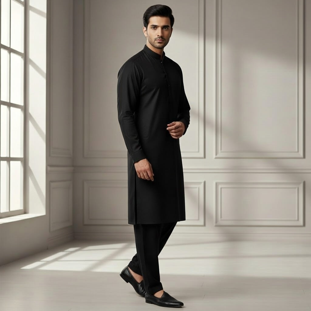 Super Soft Toyobo Gold Wash & Wear Men's Unstitched Suit (4 Meter)  Black