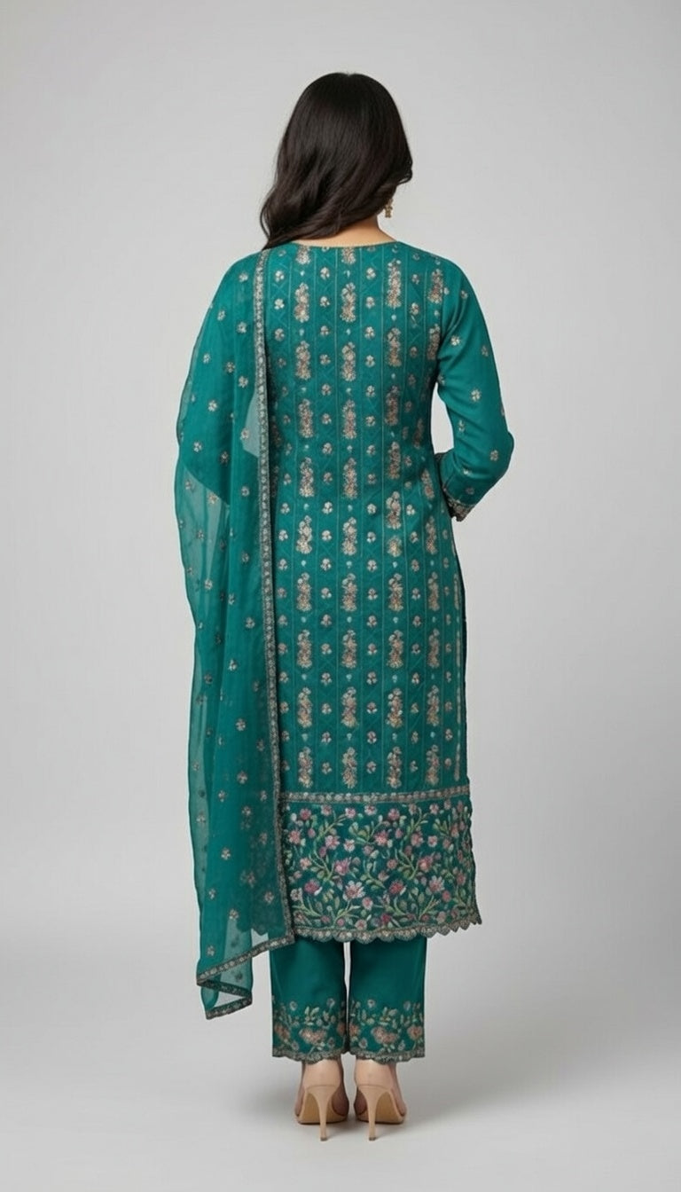 Breeze Lawn China Pure Dupatta Allover Embroidered Black 3PC Suit | White Damask Paisley Embroidery with Heavy Border | Plain China Dupatta