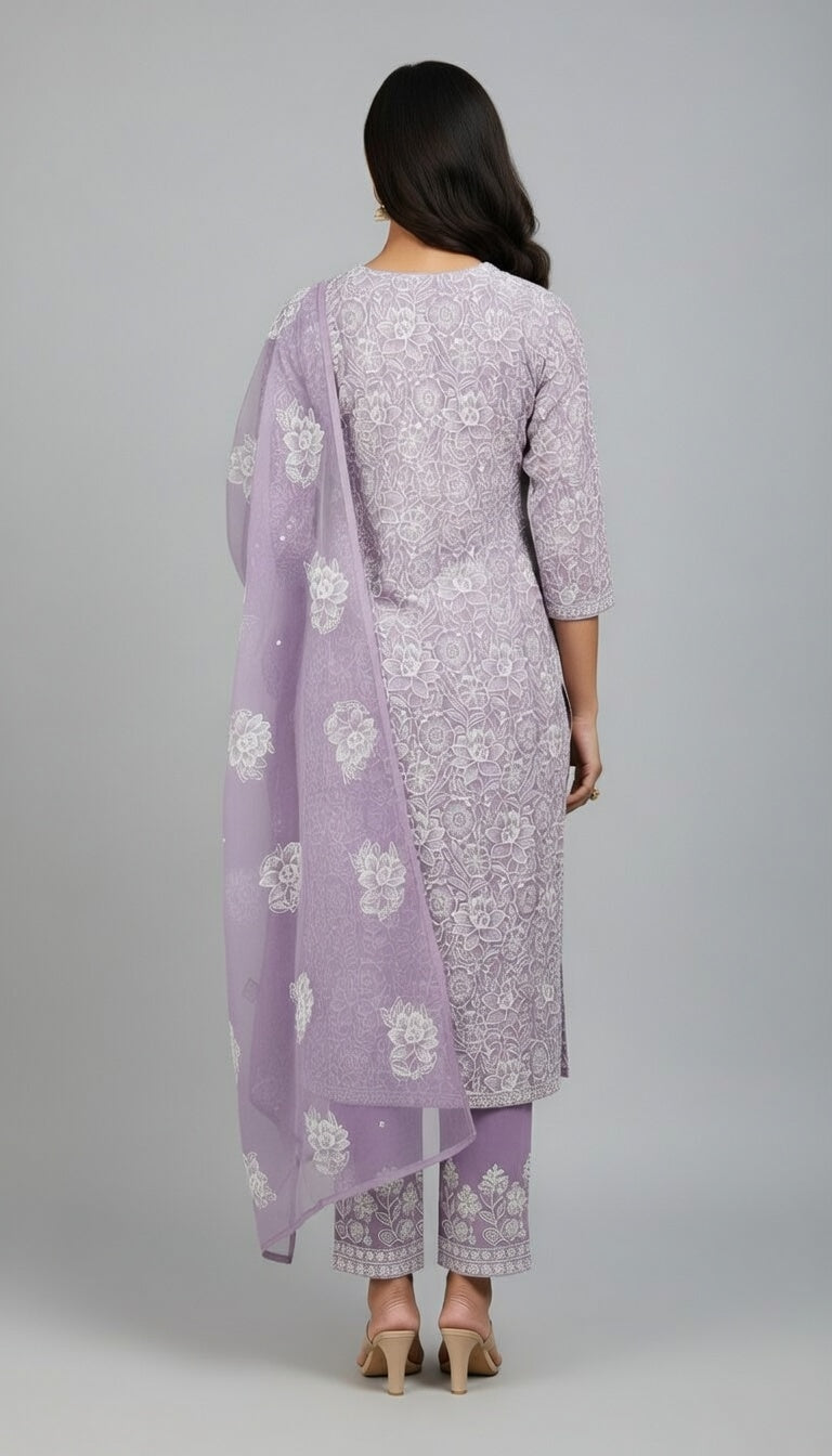 Breeze Lawn China Pure Dupatta Allover Embroidered 3PC Suit | Lavender Purple with Plain China Dupatta | 2.5M Shirt + Trouser + Dupatta