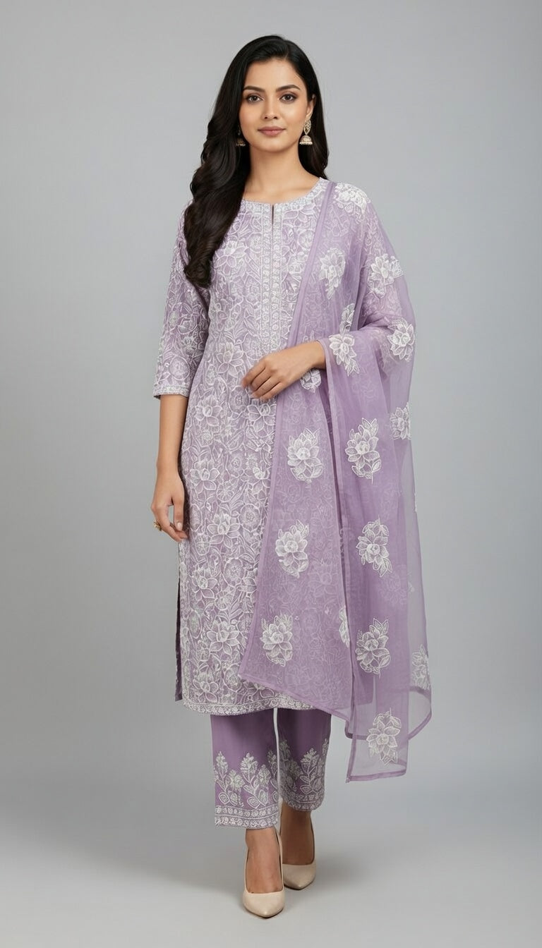 Breeze Lawn China Pure Dupatta Allover Embroidered 3PC Suit | Lavender Purple with Plain China Dupatta | 2.5M Shirt + Trouser + Dupatta