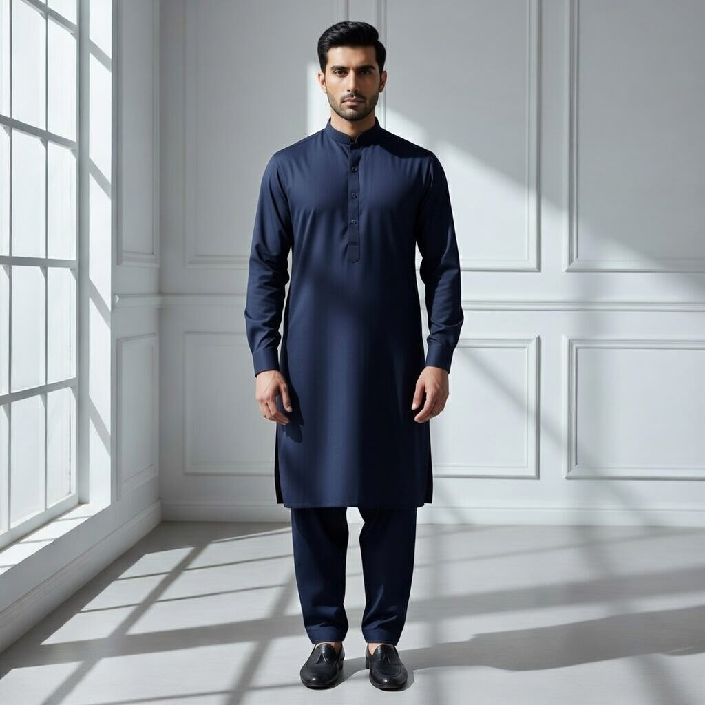 Super Soft Toyobo Gold Wash & Wear Men's Unstitched Suit (4 Meter) - Navy Blue