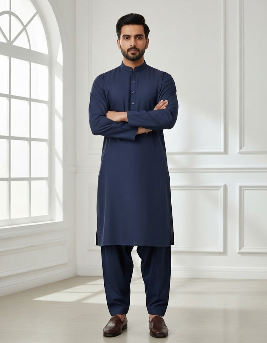 Super Soft Toyobo Gold Wash & Wear Men's Unstitched Suit (4 Meter) - Blue