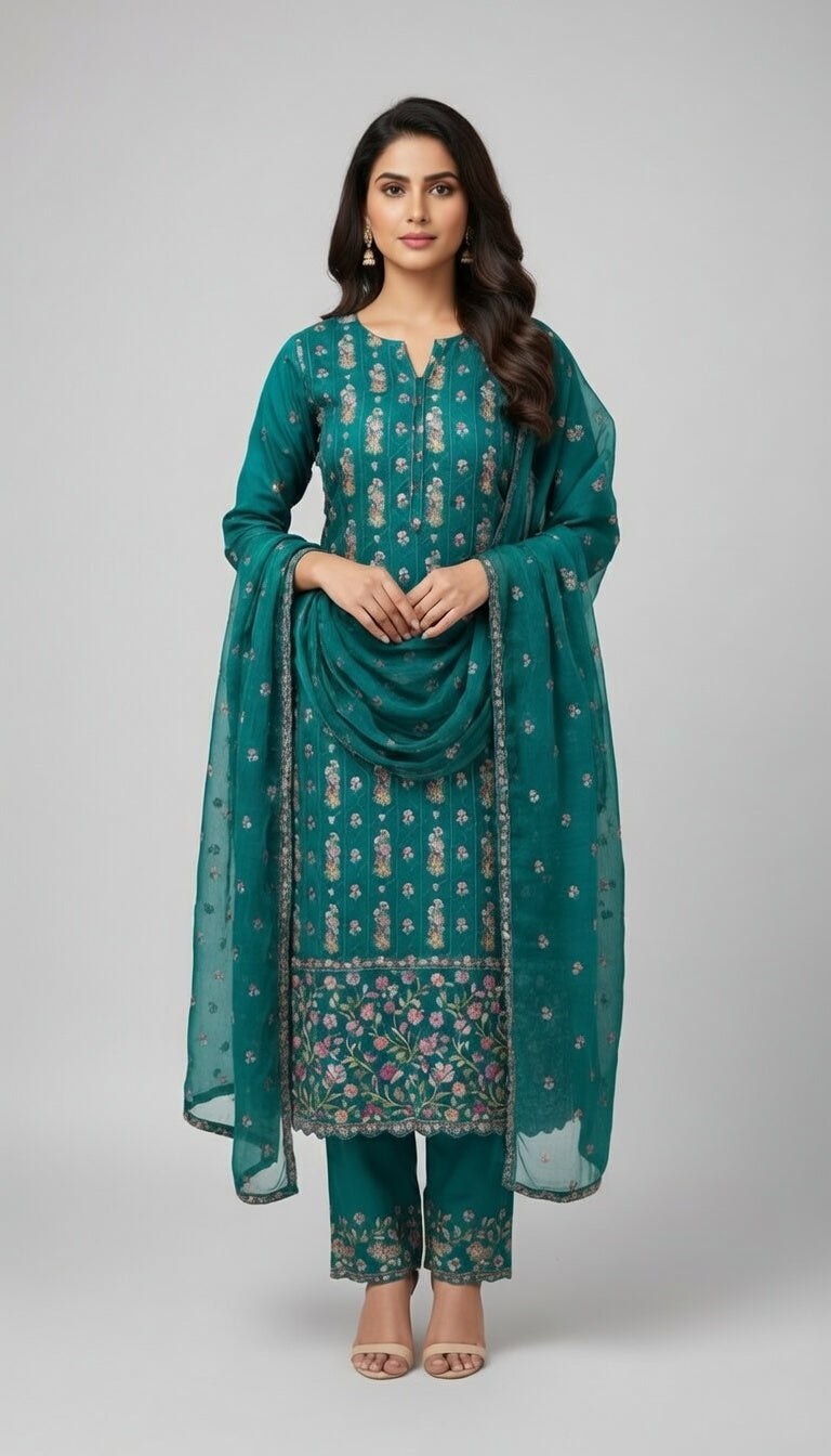 Breeze Lawn China Pure Dupatta Allover Embroidered Black 3PC Suit | White Damask Paisley Embroidery with Heavy Border | Plain China Dupatta