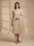 Breeze Lawn China Pure Allover Embroidered 3PC Suit | Cream Beige with White Floral Motif Embroidery | Scattered Large Floral China Dupatta